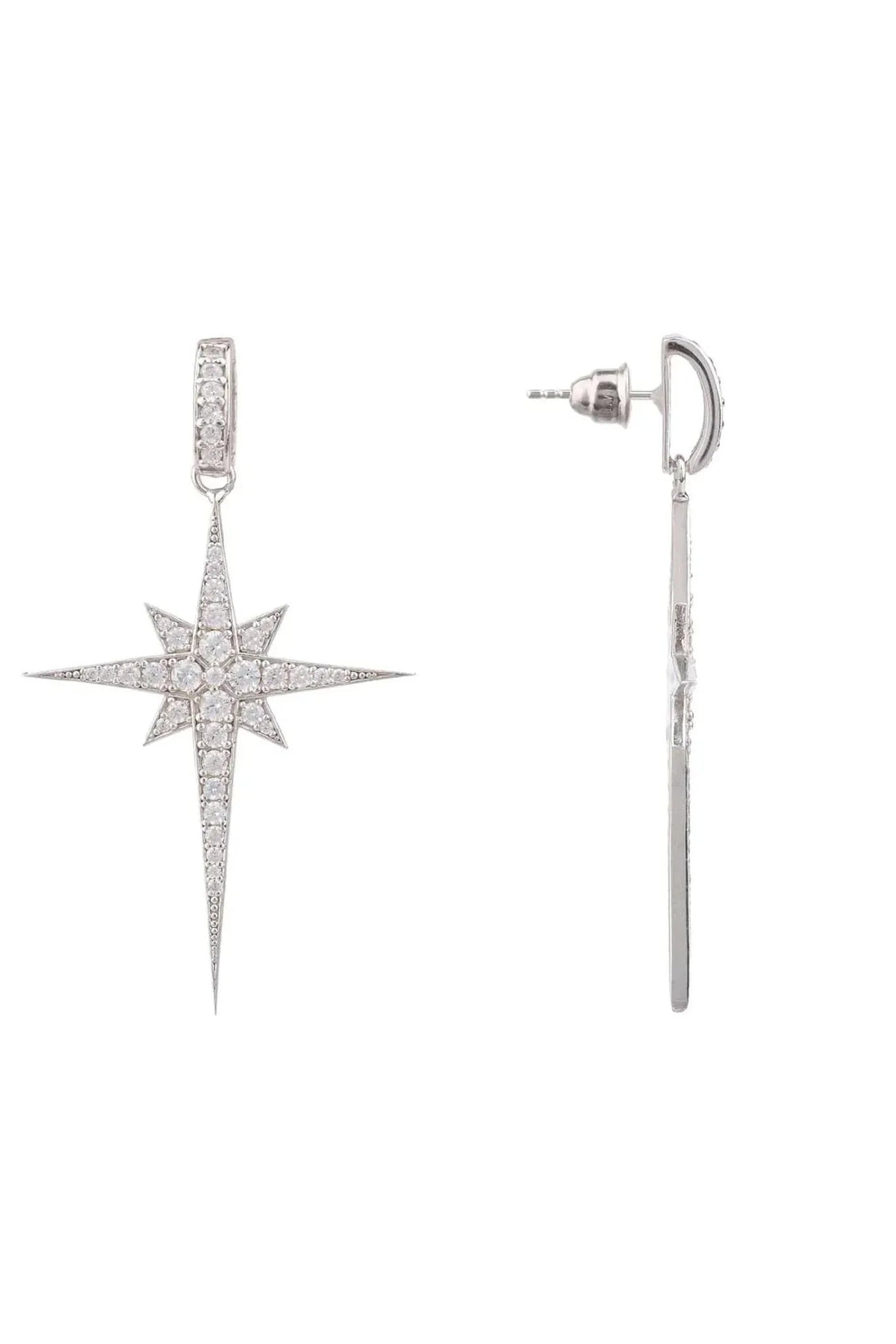 Silver star drop earrings set: bar with centered star and clasp