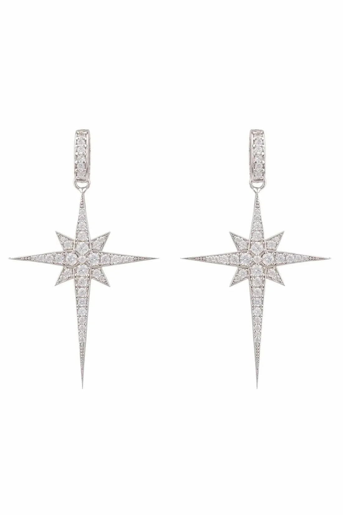 Silver starburst drop earrings with dangling crystal stars