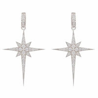 Silver starburst drop earrings with dangling crystal stars