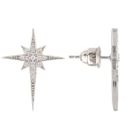 Silver star stud earrings, side view with stud post and vertical drop