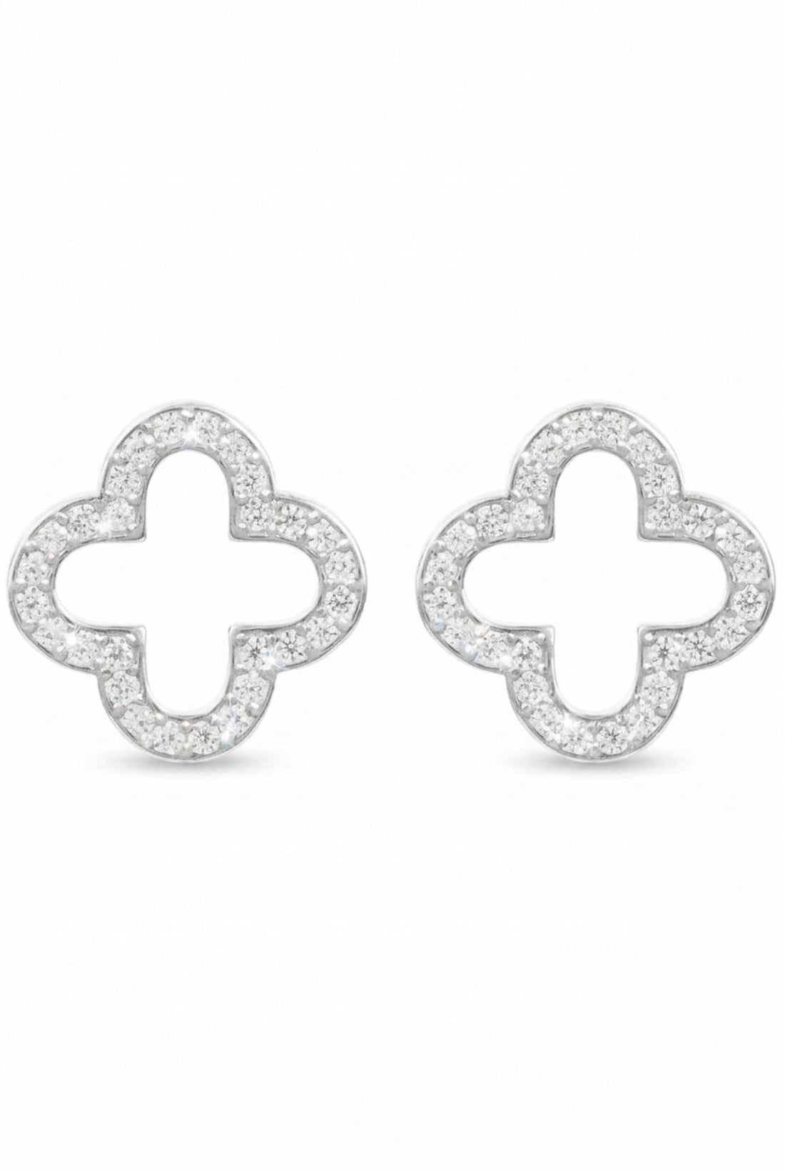 Open clover earrings with pavé stones in silver-tone metal