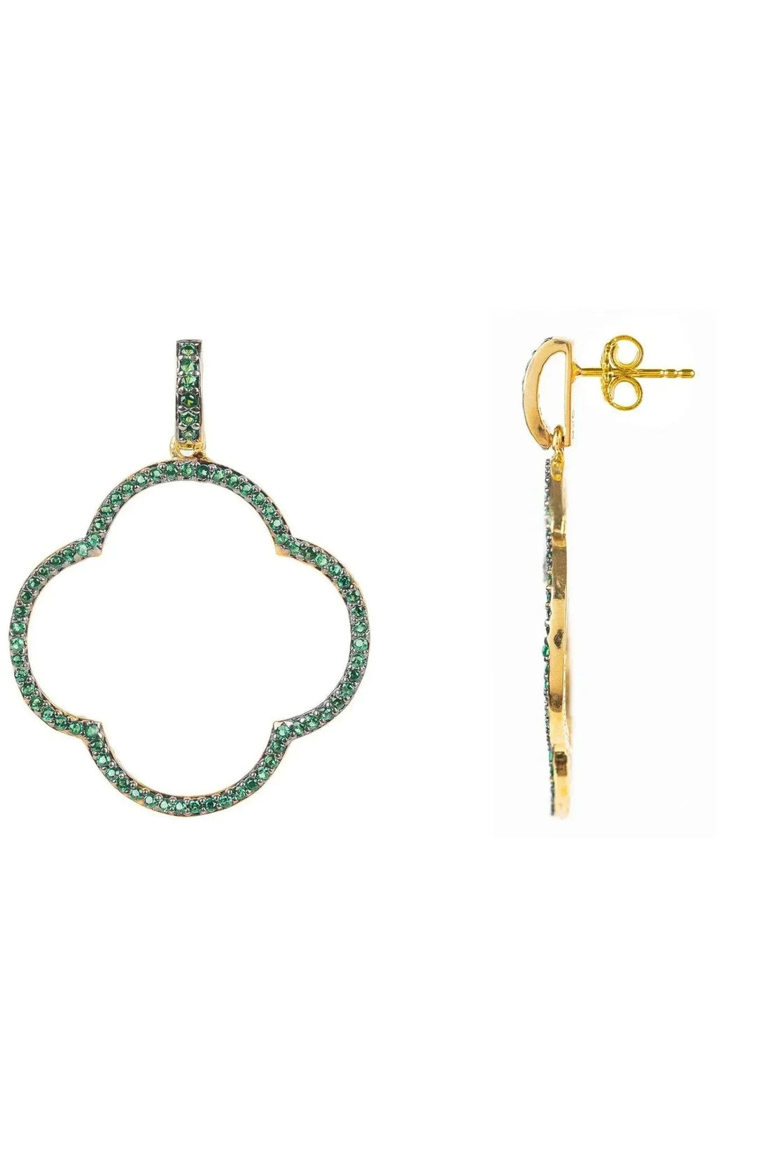 Open Clover Large Drop Earrings Green Gold-1