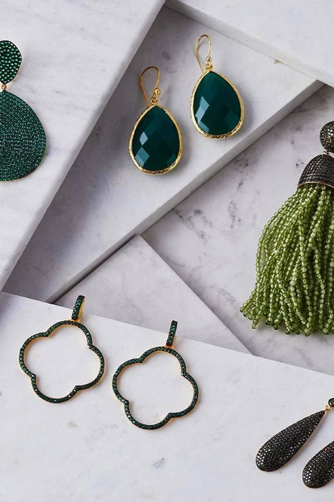 Open Clover Large Drop Earrings Green Gold-4