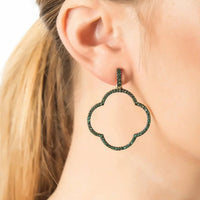 Open Clover Large Drop Earrings Green Gold-2