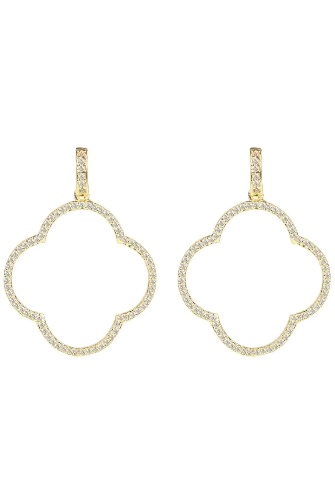 Open clover large drop earrings with white CZ in gold