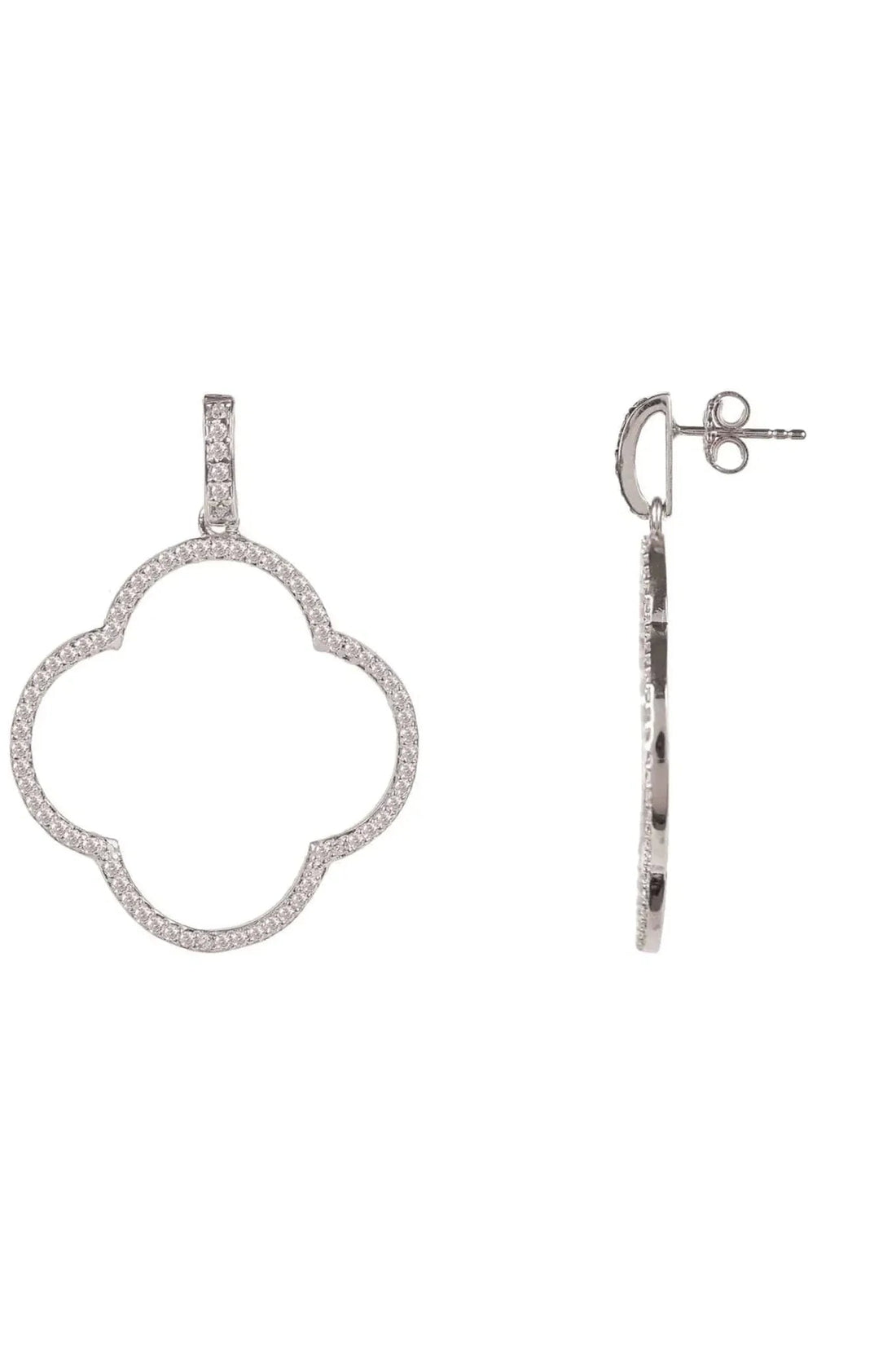 Open Clover Large Drop Earrings White Cz Silver-1