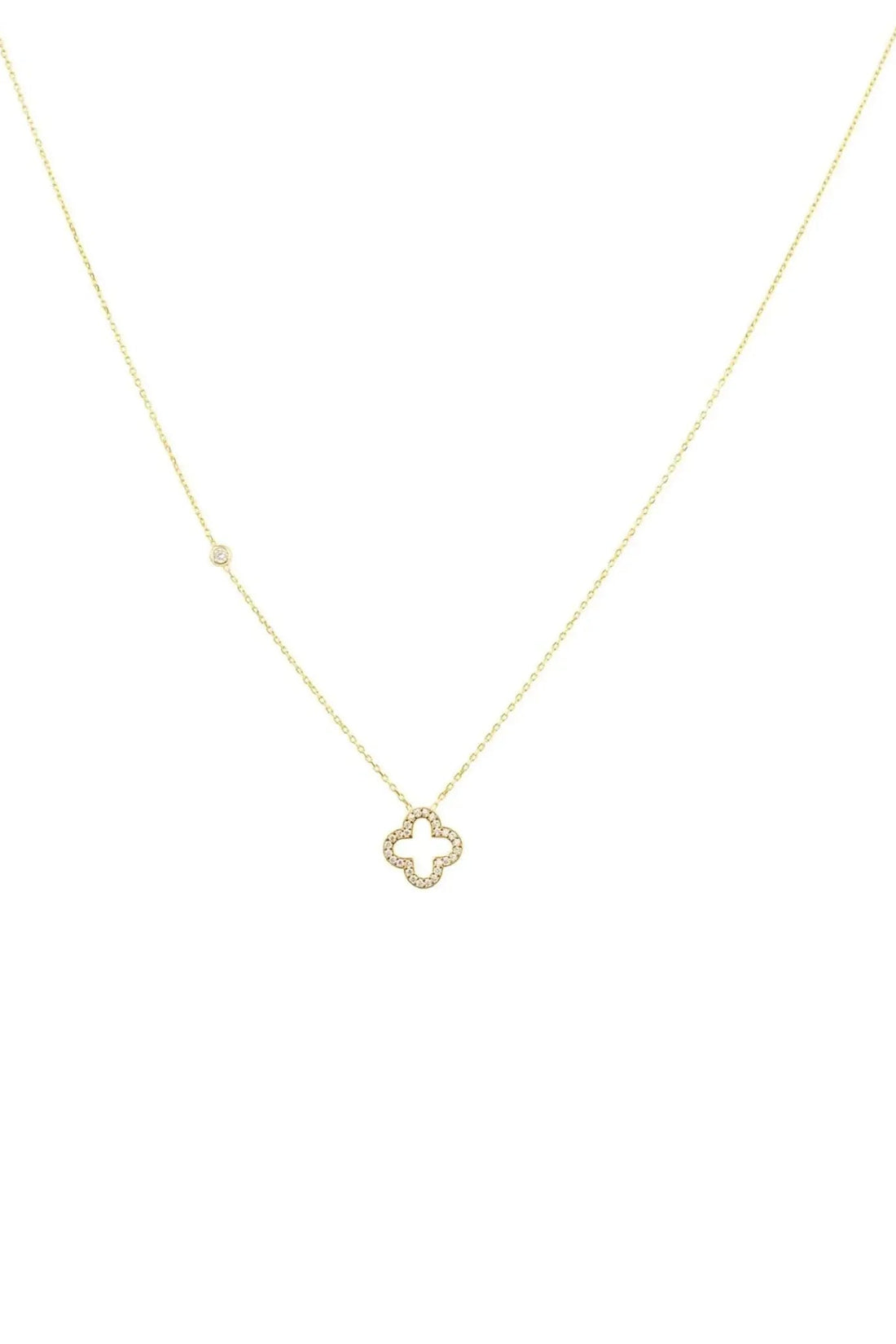 Gold-tone open clover pendant necklace with small clover charm