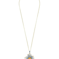 Gold chain necklace featuring a blue flower pendant at the center