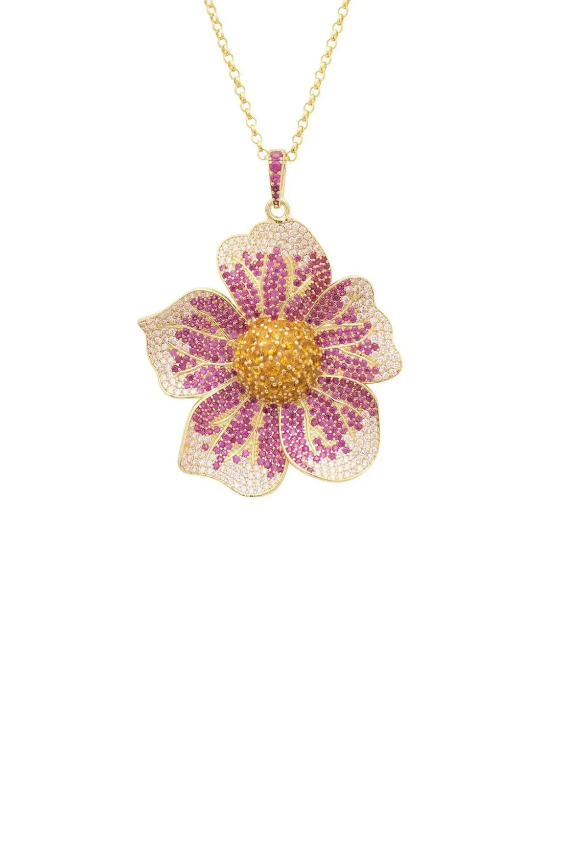 Pansy Flower Pink Necklace Gold-0