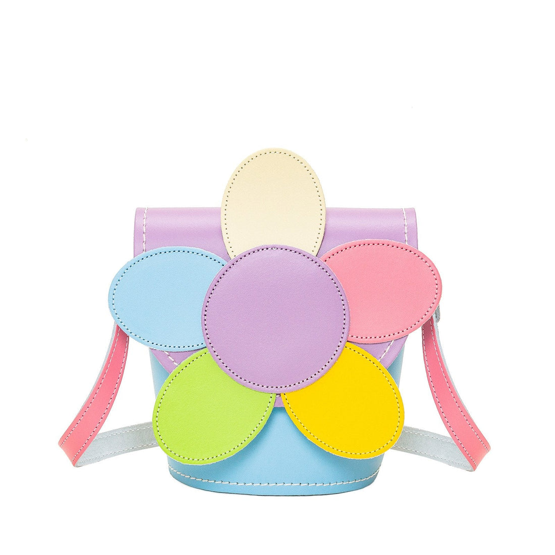 Handmade Leather Daisy Barrel Bag - Pastel Kaleidoscope-0