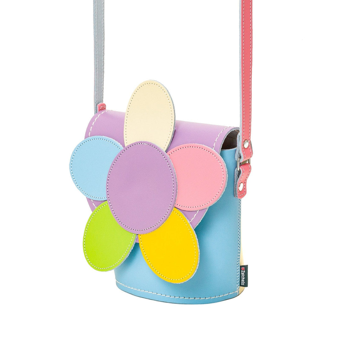 Handmade Leather Daisy Barrel Bag - Pastel Kaleidoscope-2