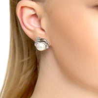 Pearl And Rose Petals Stud Earrings Silver-1