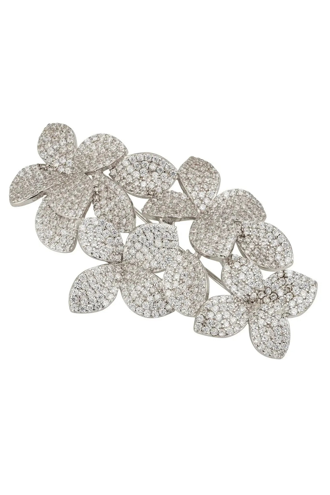 Silver cascading flower brooch with glittering petal stones