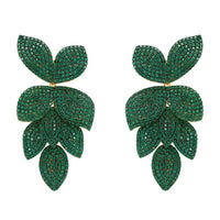 Emerald green rhinestone flower cascading earrings with gold hooks