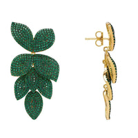 Emerald green rhinestone flower drop earrings with gold backings
