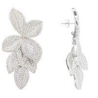 Silver cascading flower earrings with petal drop details and back clasp