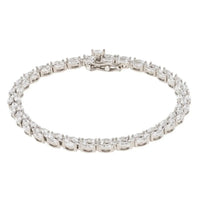 Silver tennis bracelet with rectangular stone settings and clasp