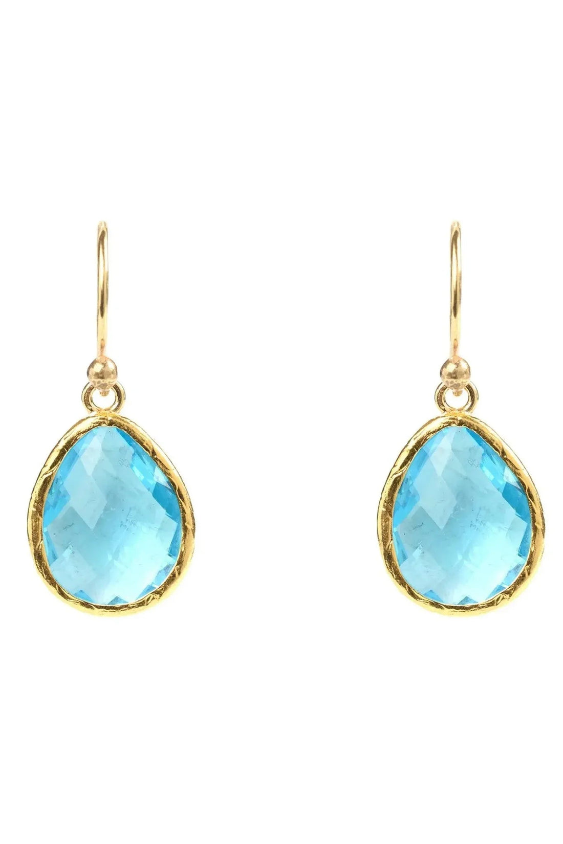 Gold-tone drop earrings with blue topaz teardrop stone