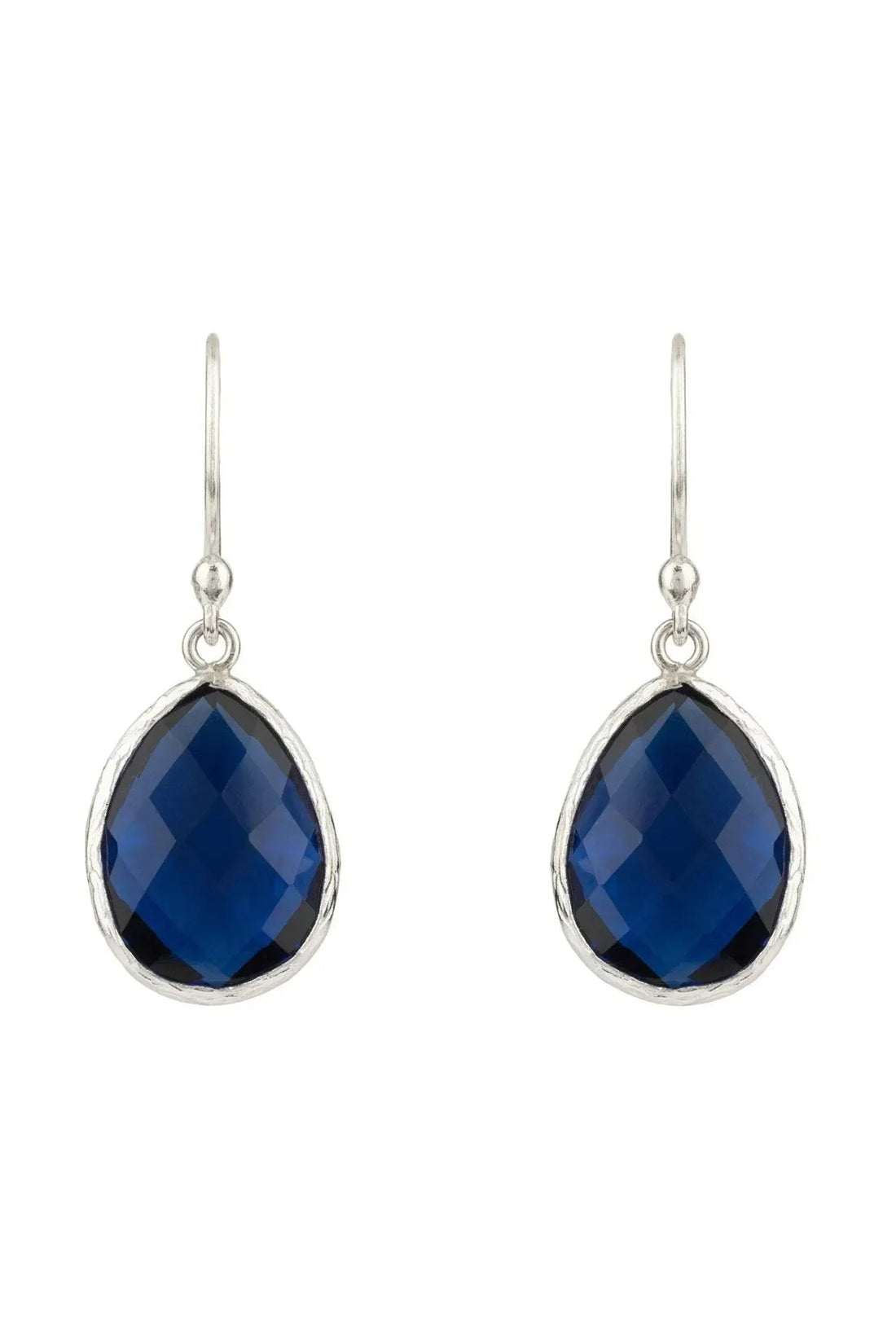 Petite drop earrings with sapphire-blue faceted teardrop crystal and silver-tone frame