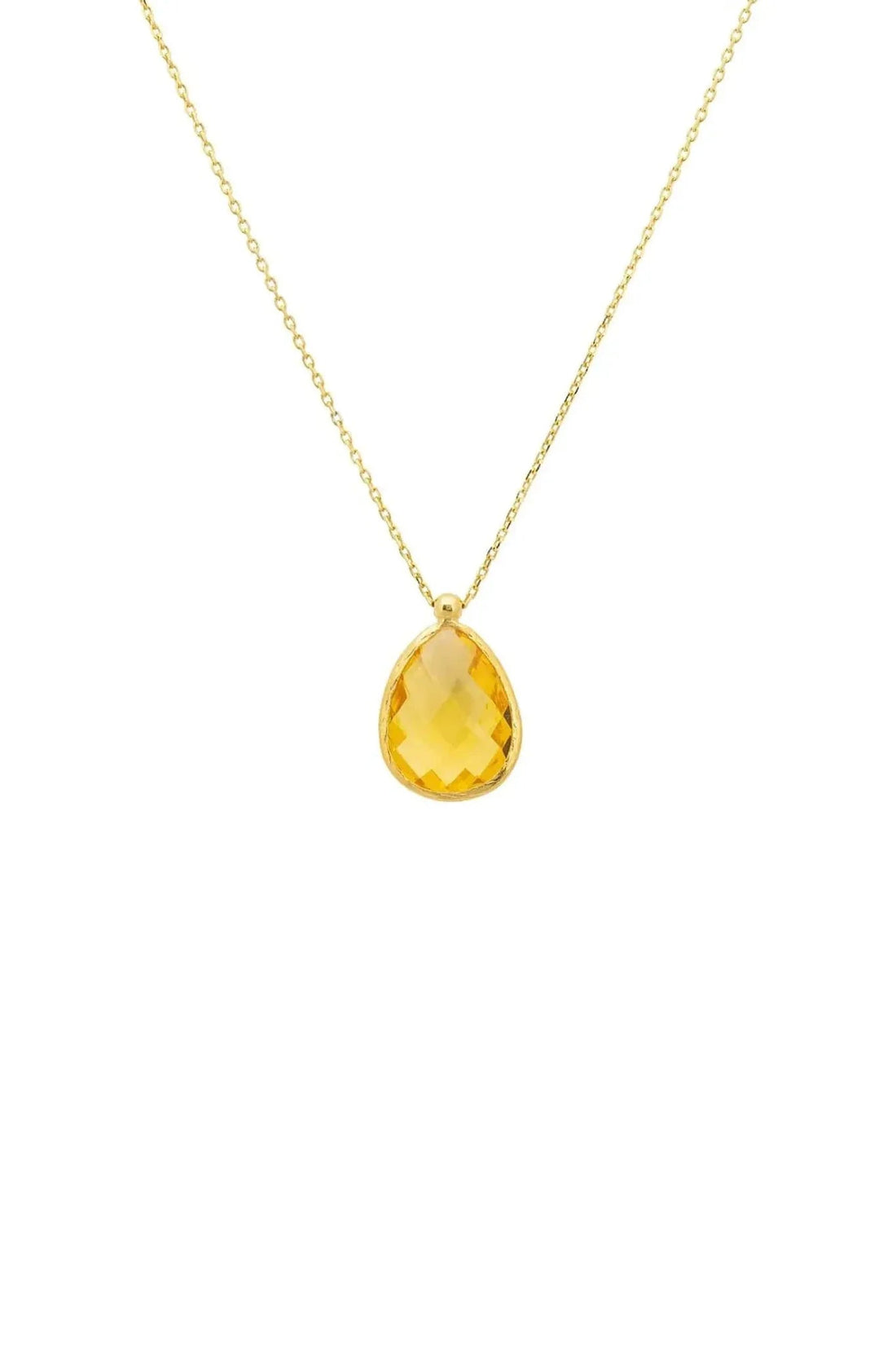 Petite drop necklace with gold chain and teardrop citrine pendant
