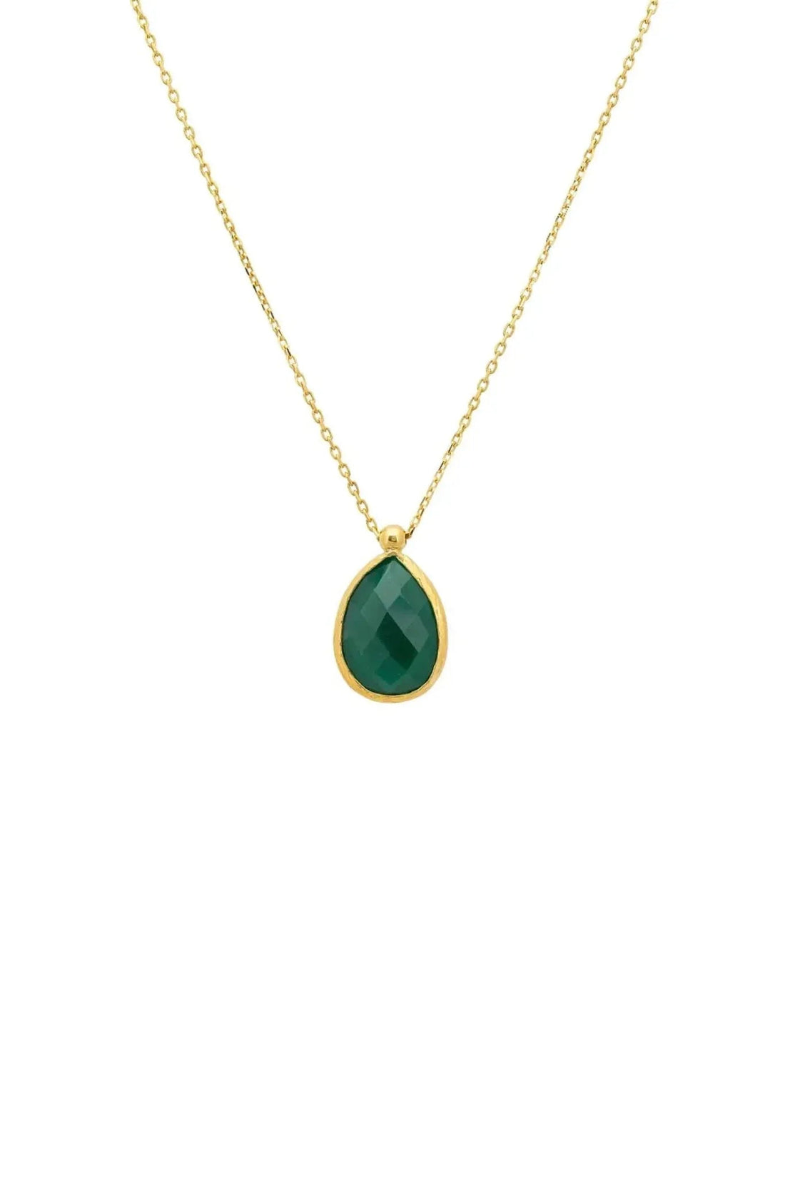 Gold drop necklace with green teardrop onyx pendant and fine chain
