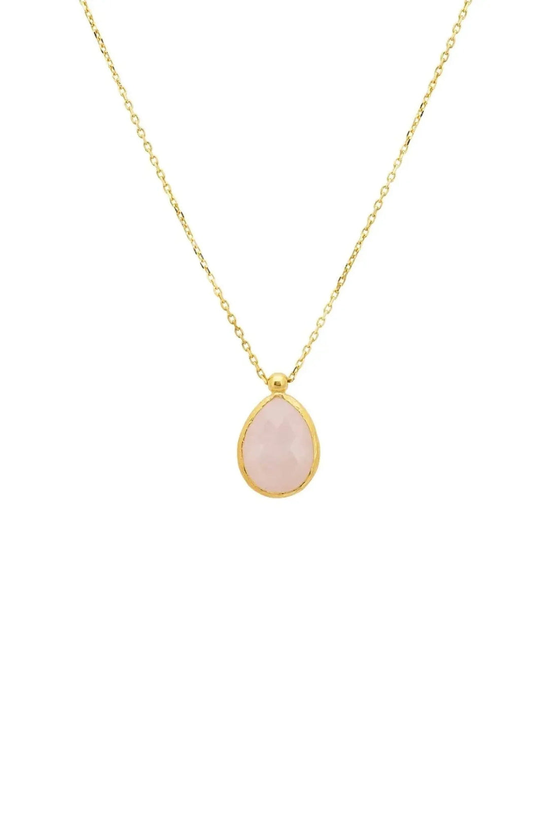 Gold-tone drop necklace with oval rose quartz pendant on fine chain