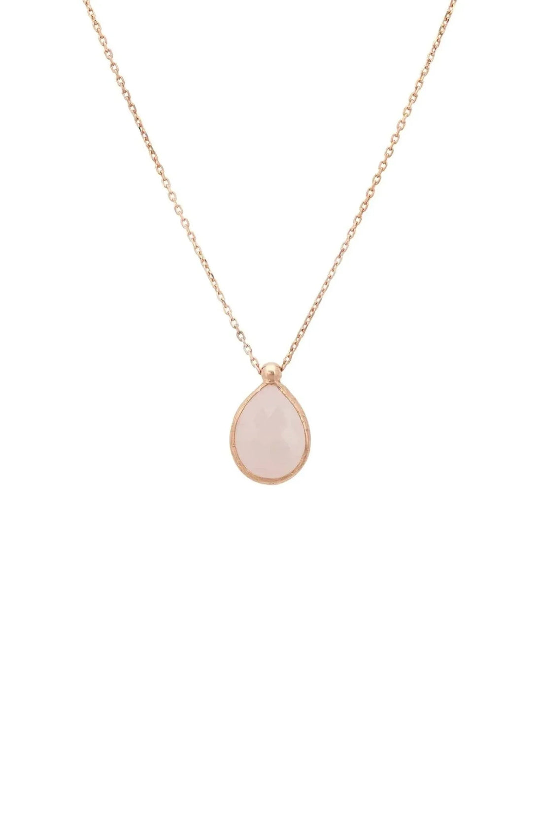 Rose gold teardrop rose quartz pendant necklace with fine chain