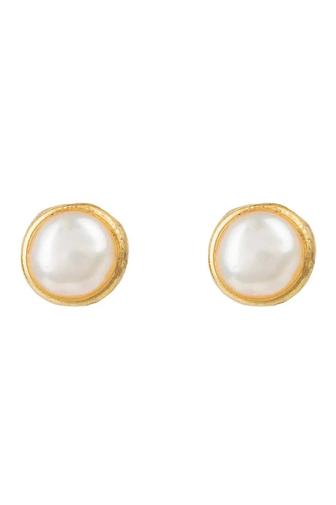 Gold-tone round pearl stud earrings with white center