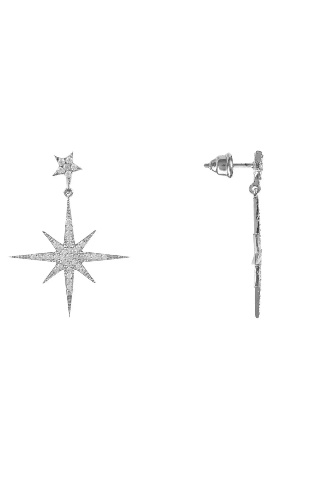 Petite Star Burst Drop Earrings Silver-2