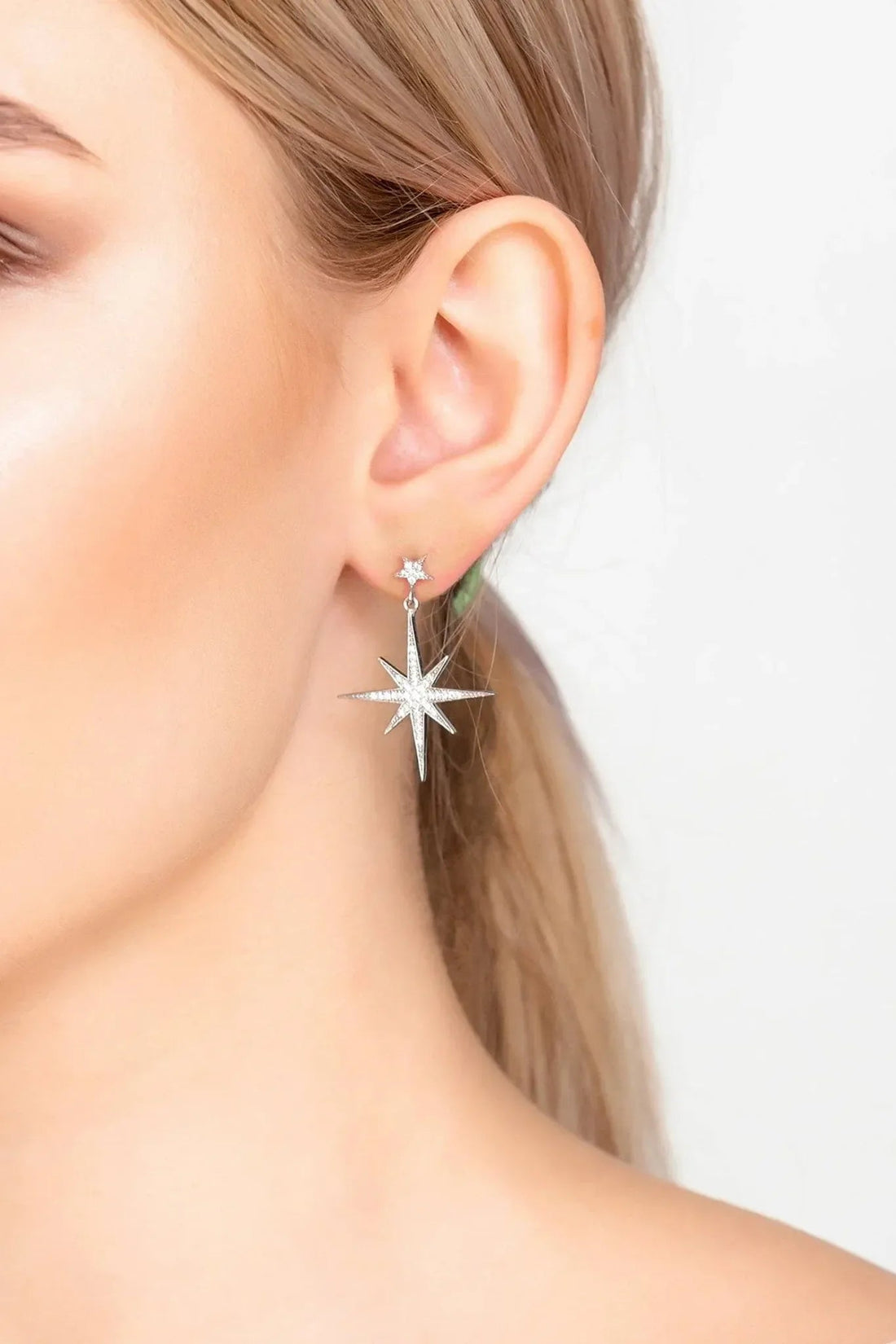 Petite Star Burst Drop Earrings Silver-1