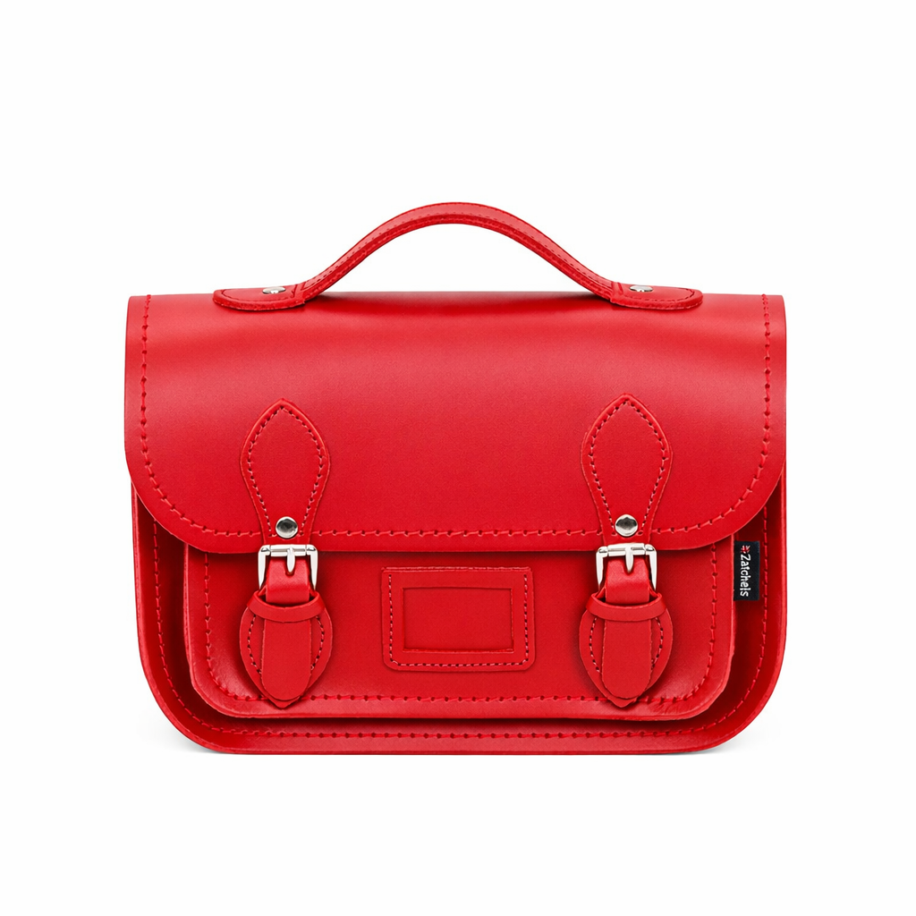Leather Midi Satchel - Pillar Box Red-0