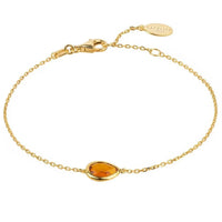 Gold mini teardrop bracelet with amber-colored stone and link chain