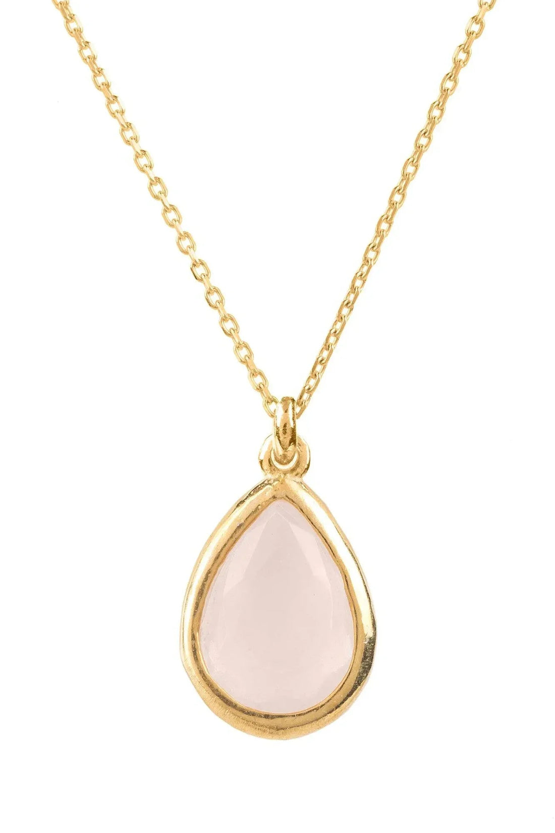Gold mini teardrop pendant necklace with pink rose quartz teardrop stone