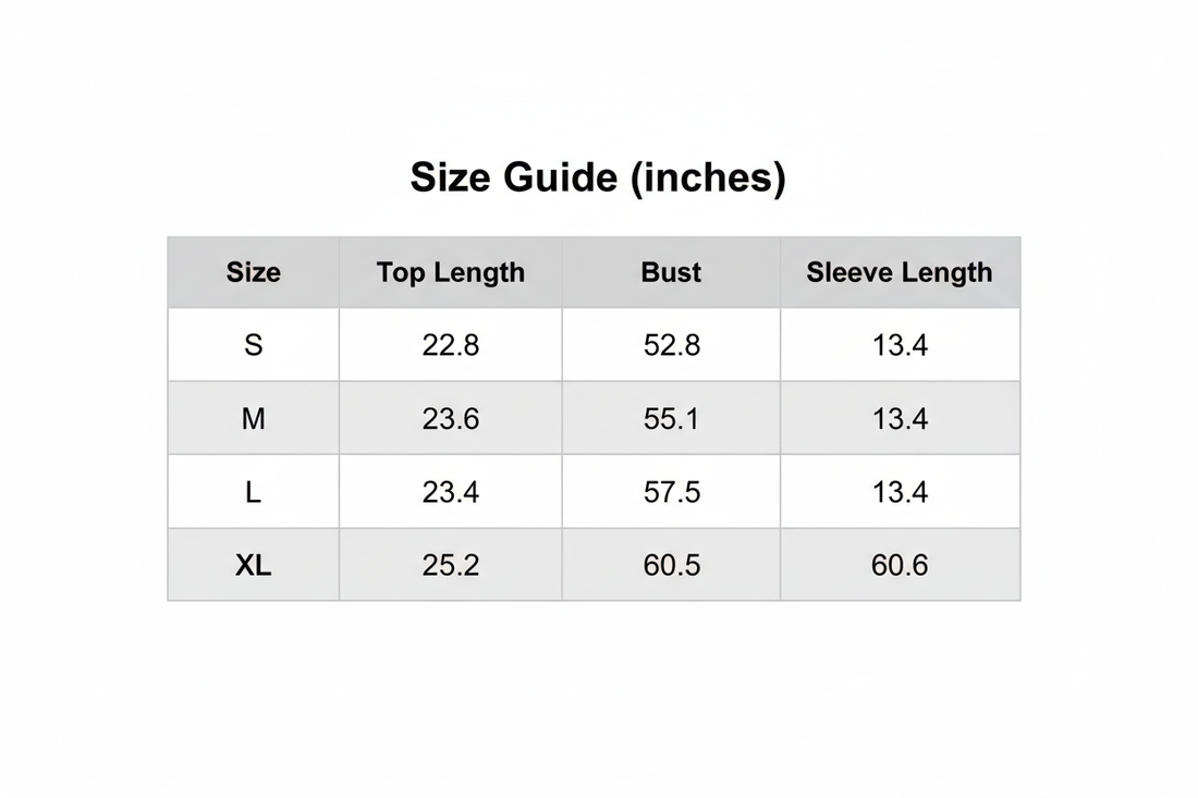 Size guide table with measurements for women’s polka dot button-up cardigan
