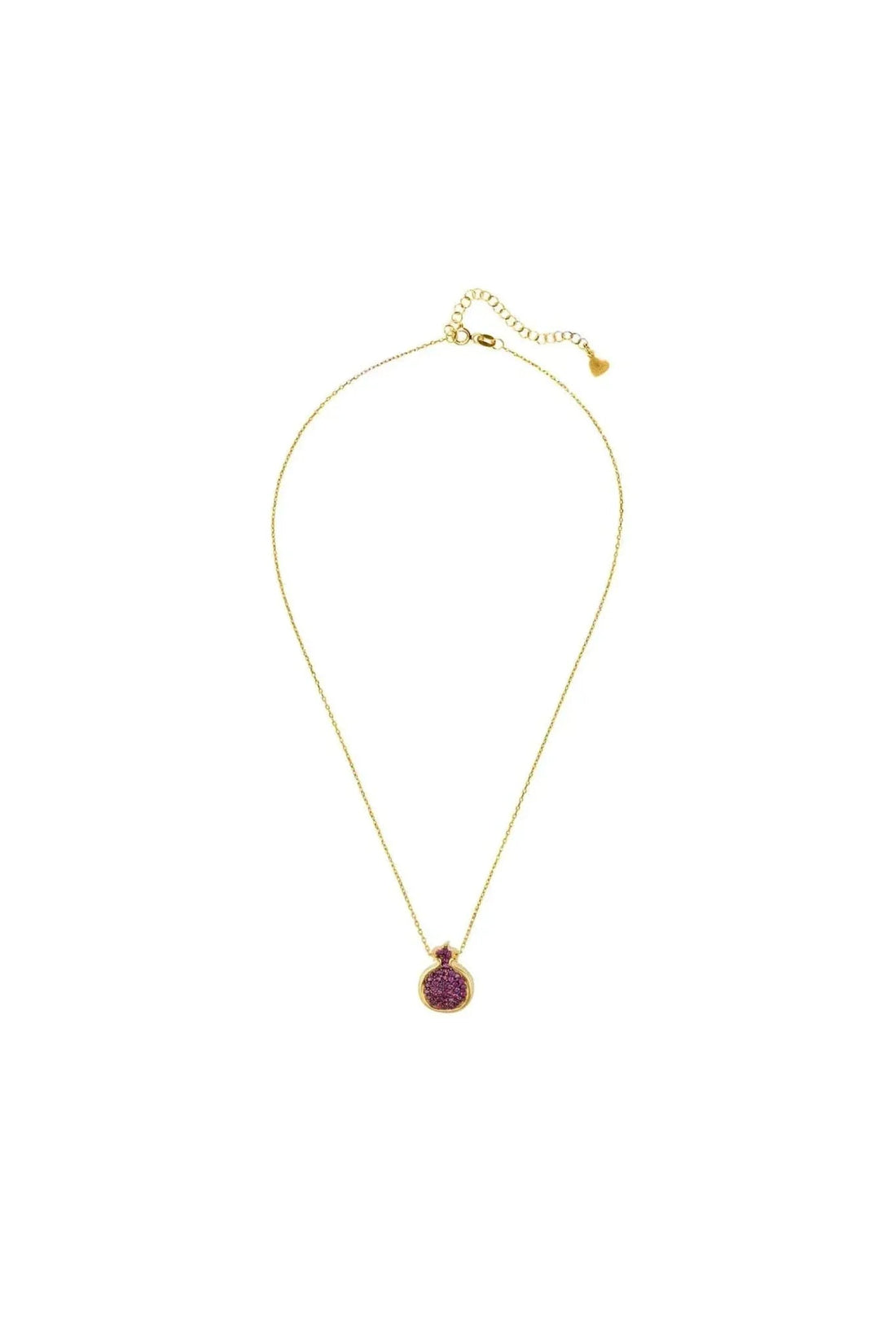 Gold chain pendant necklace with ruby-pink crystal-set pomegranate charm