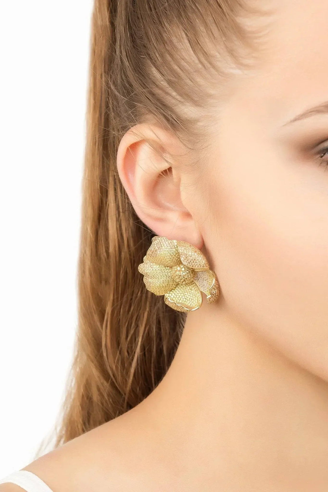 Poppy Flower Lemon Earrings Gold-1