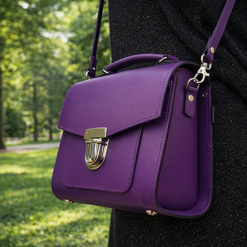 Handmade Leather Sugarcube Handbag - Purple-1