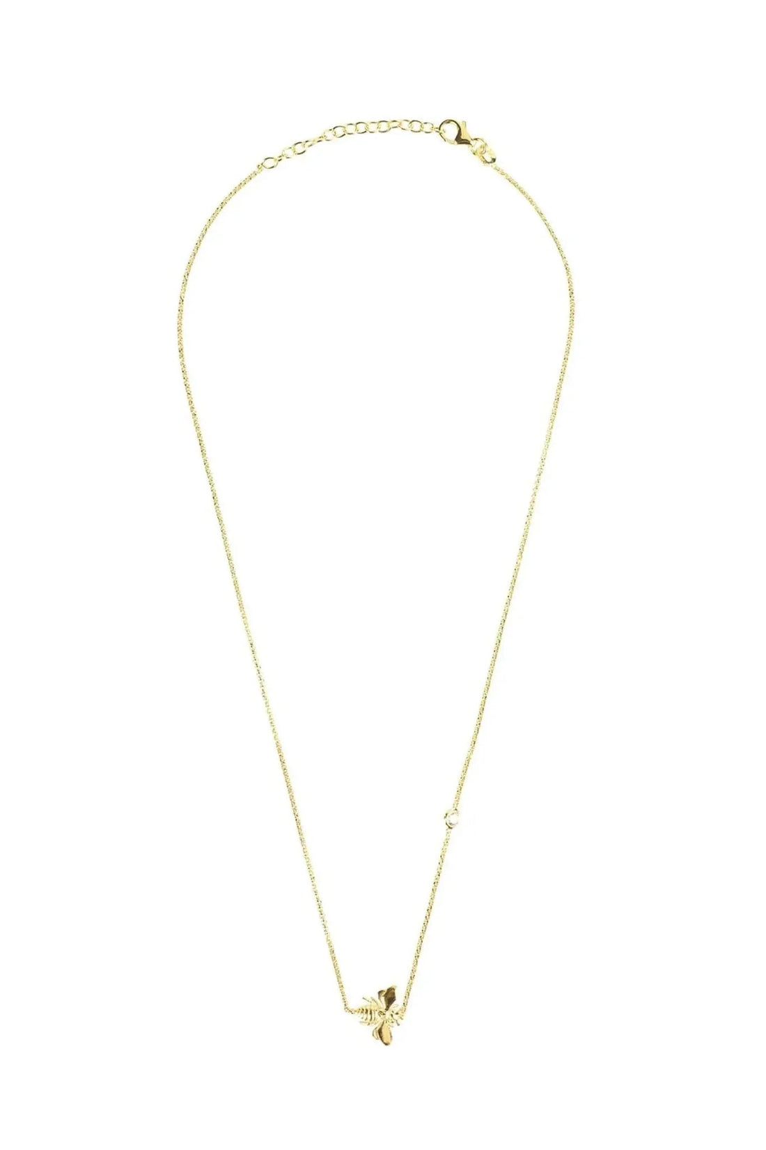 Gold-tone long necklace with winged bee charm and small clasp at back