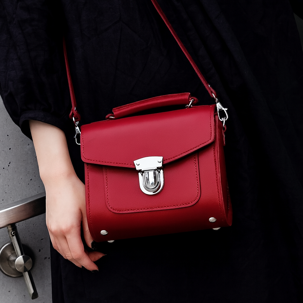 Handmade Leather Sugarcube Handbag - Red-1