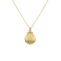 Gold mini scallop shell pendant necklace on a thin chain