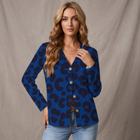 Blue Leopard Print Buttoned Cardigan