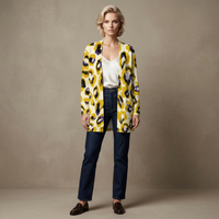 Yellow Leopard Print Open-Front Cardigan with Pockets