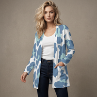 Pastel Leopard Print Open-Front Cardigan with Pockets