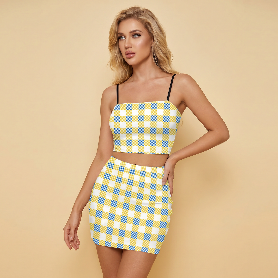 Yellow Blue and White Gingham Co Ord Set - Women&