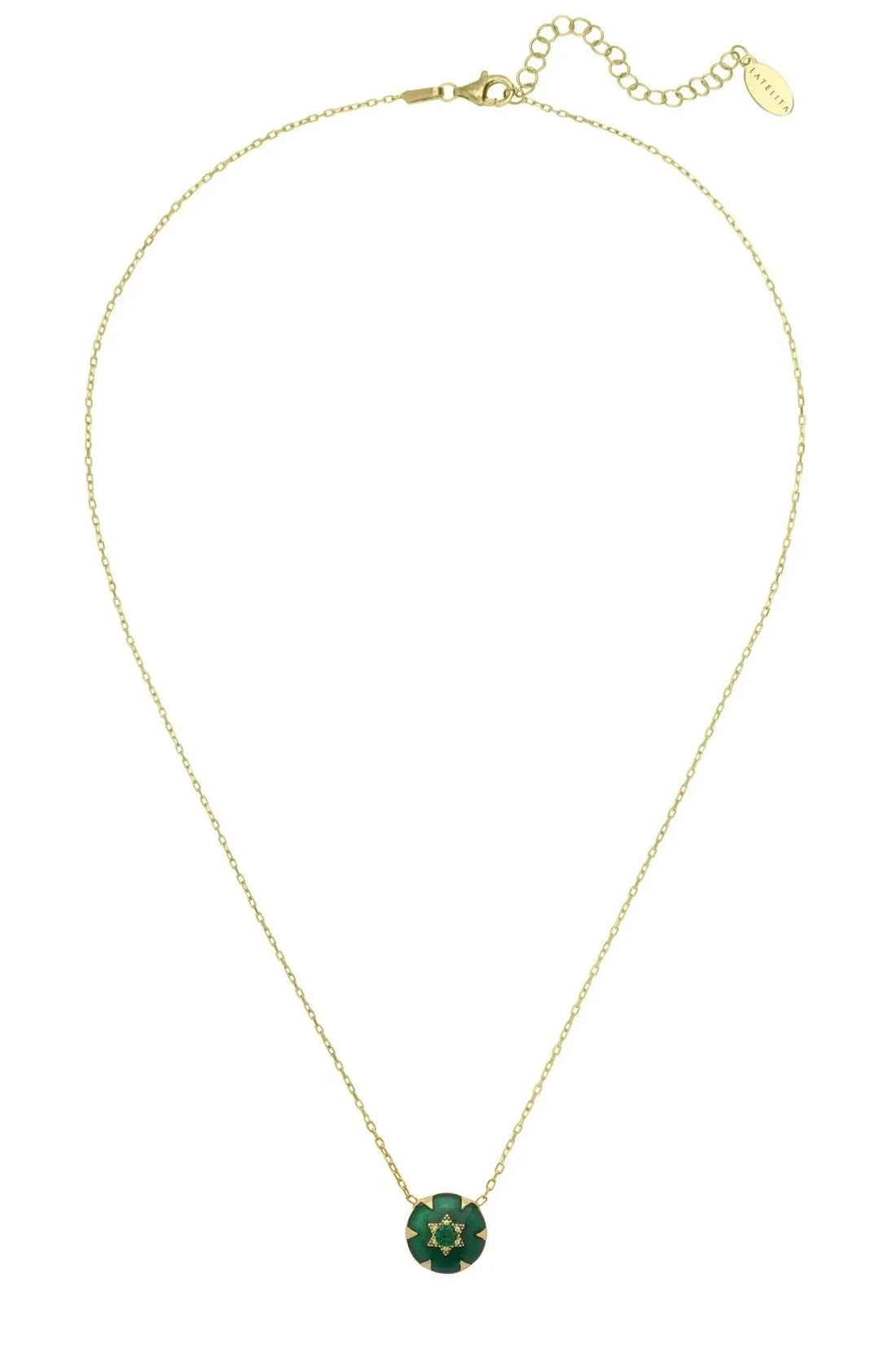 Gold-tone chain necklace with round green enamel Star of David pendant
