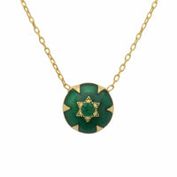Gold-tone chain necklace with green enamel Star of David pendant