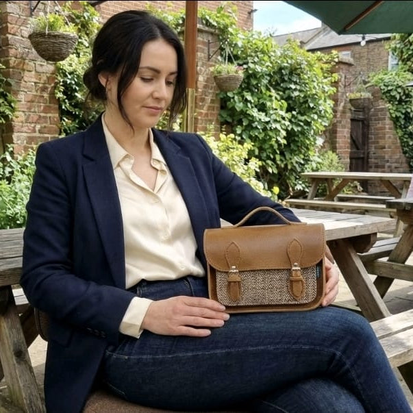 Midi Tannery & Tweed Satchel - Tan-3