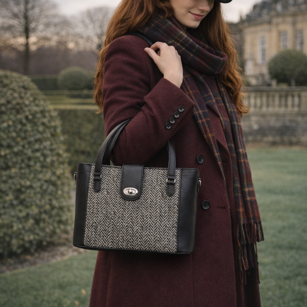 Tannery Tweed & Leather Mini Twist Lock Shopper Bag - Black-1