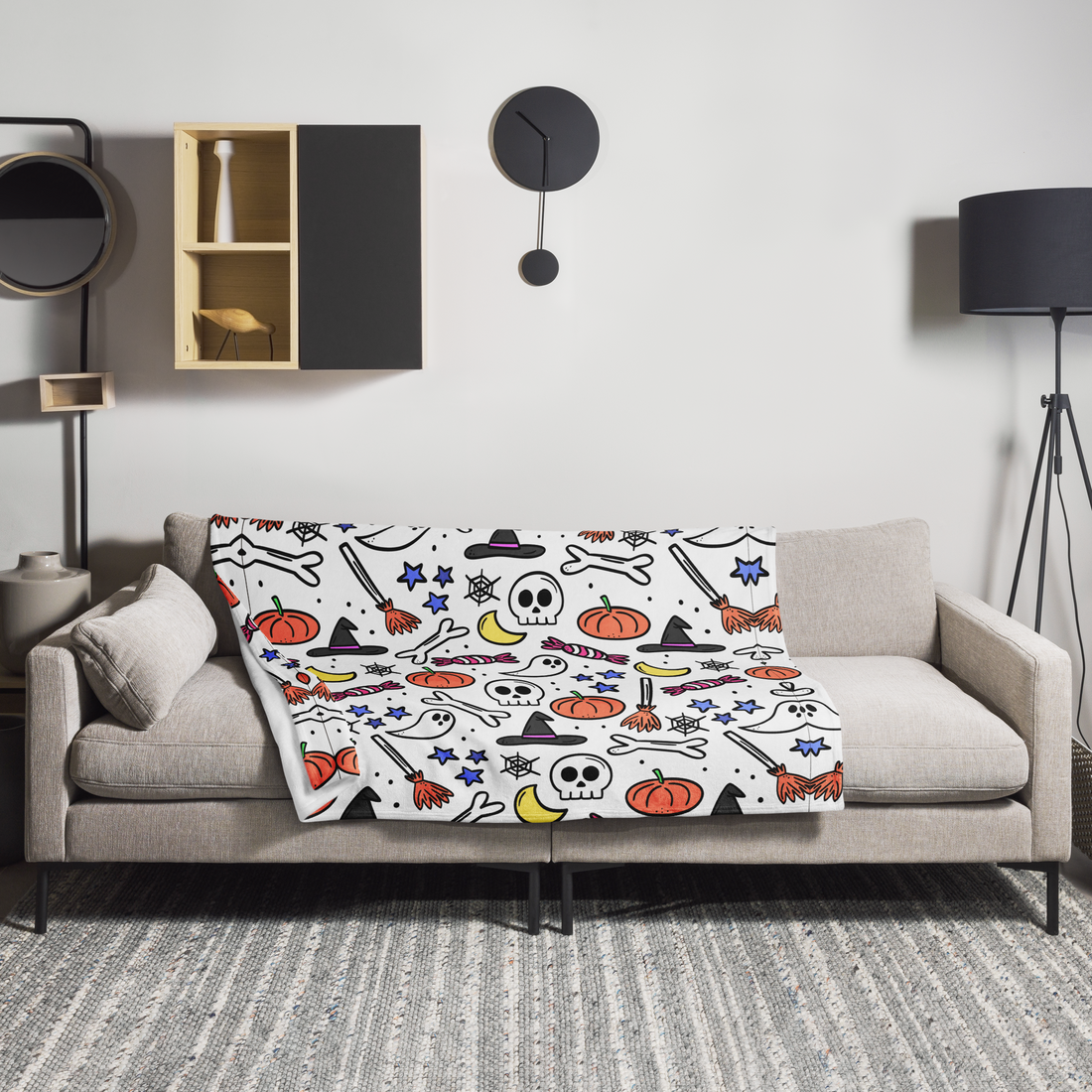 White Holiday Icon Halloween Throw Blanket