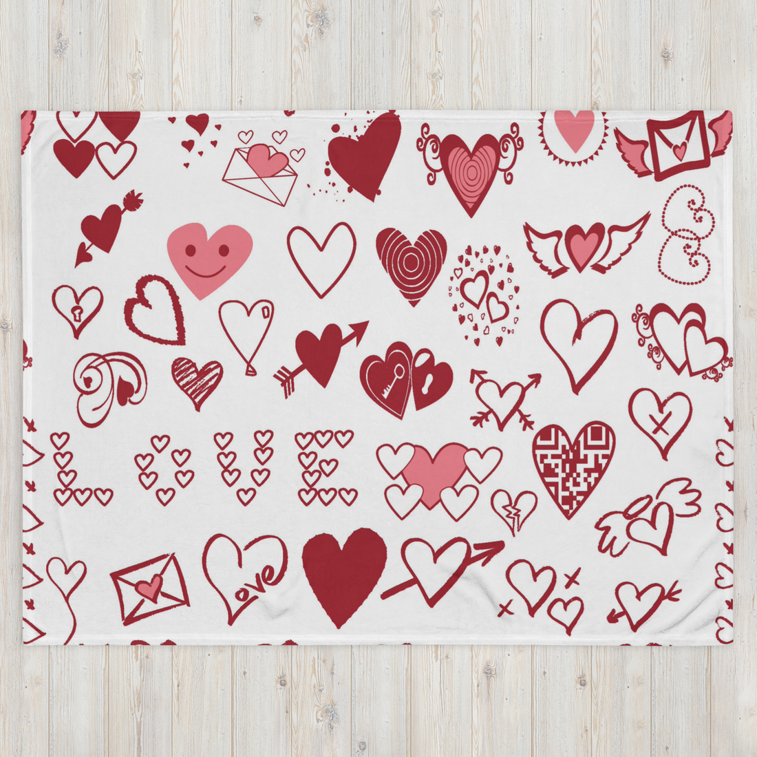 White Hearts Fleece Valentine Blankets